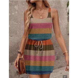 SHEIN Multicolor Striped Sleeveless Front Tie Mini Dress